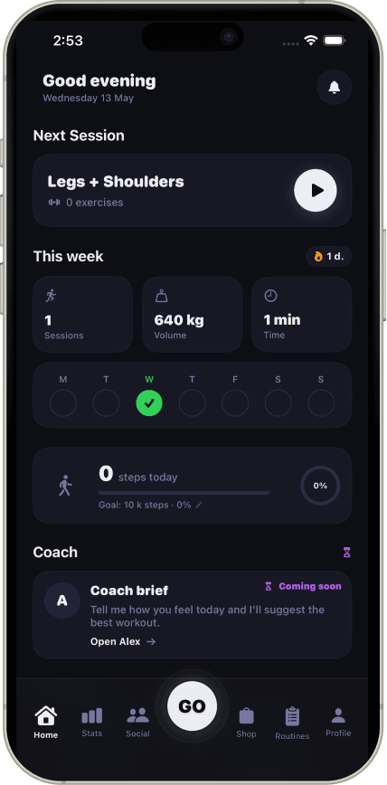 FitGo home dashboard screen